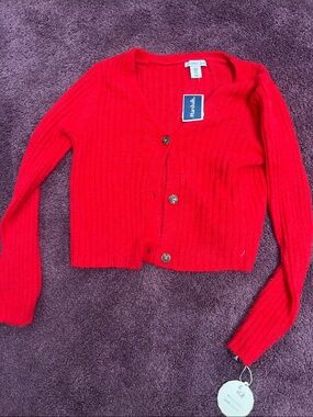Marshalls Red Ribbed V-Neck Button Cardigan Sweater
